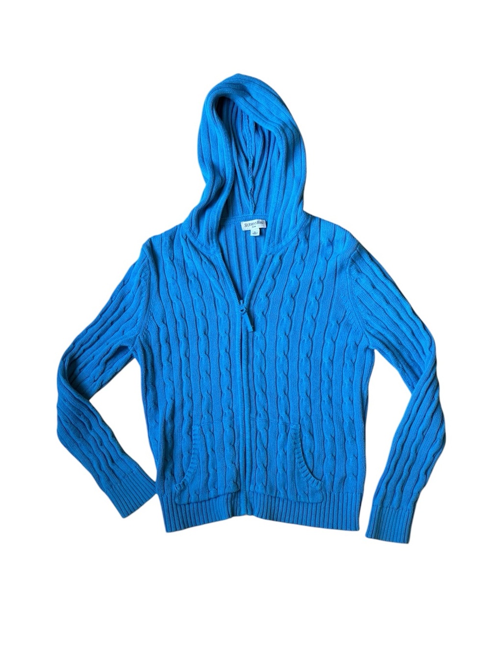 Vintage Y2K Blue Cable Knit Zip Up Hoodie L
